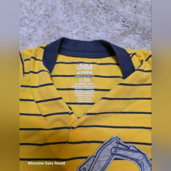 Yellow Striped Baby Outfit with Excavator Design - Picture 4 of 4